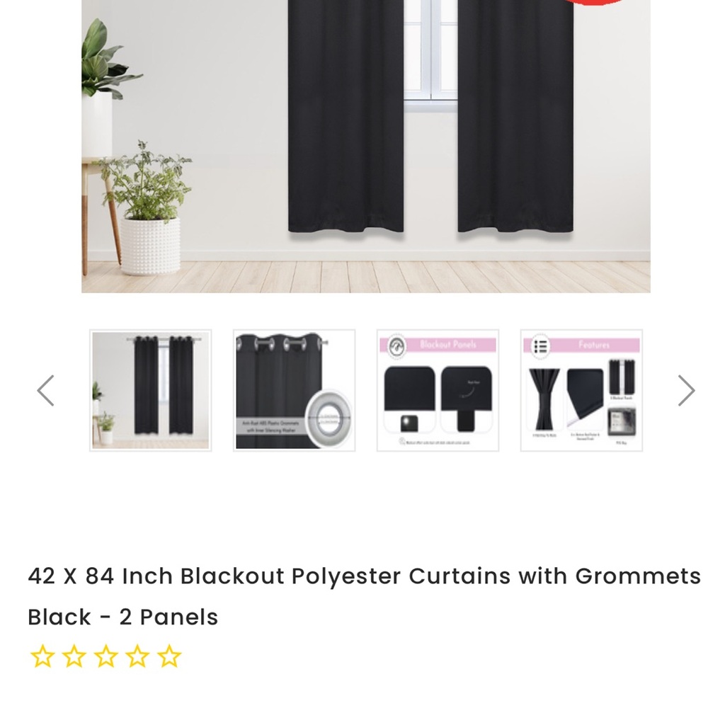 4 black polyester curtain panels 84” long x 42” width